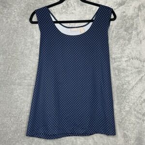 Chicos 3 Size XL Top Shirt Navy Blue Polka Dot Sleeveless Scoop Neck Stretch